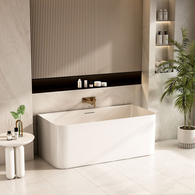 Bullion ultra thin back to wall bathtub gloss white