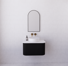 RIVA Bergen Curved Matte Black 750mm Fluted Groove Wall Hung Vanity