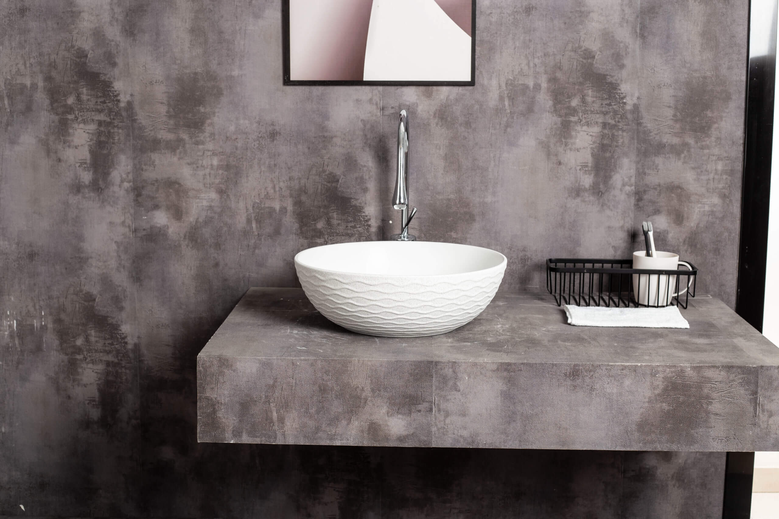 Melon Wavy Texture Matte white Round Above Counter Basin