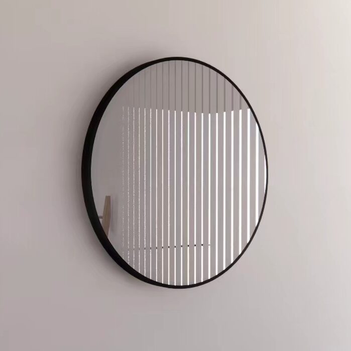 600mm round black framed bathroom mirror wall mounted